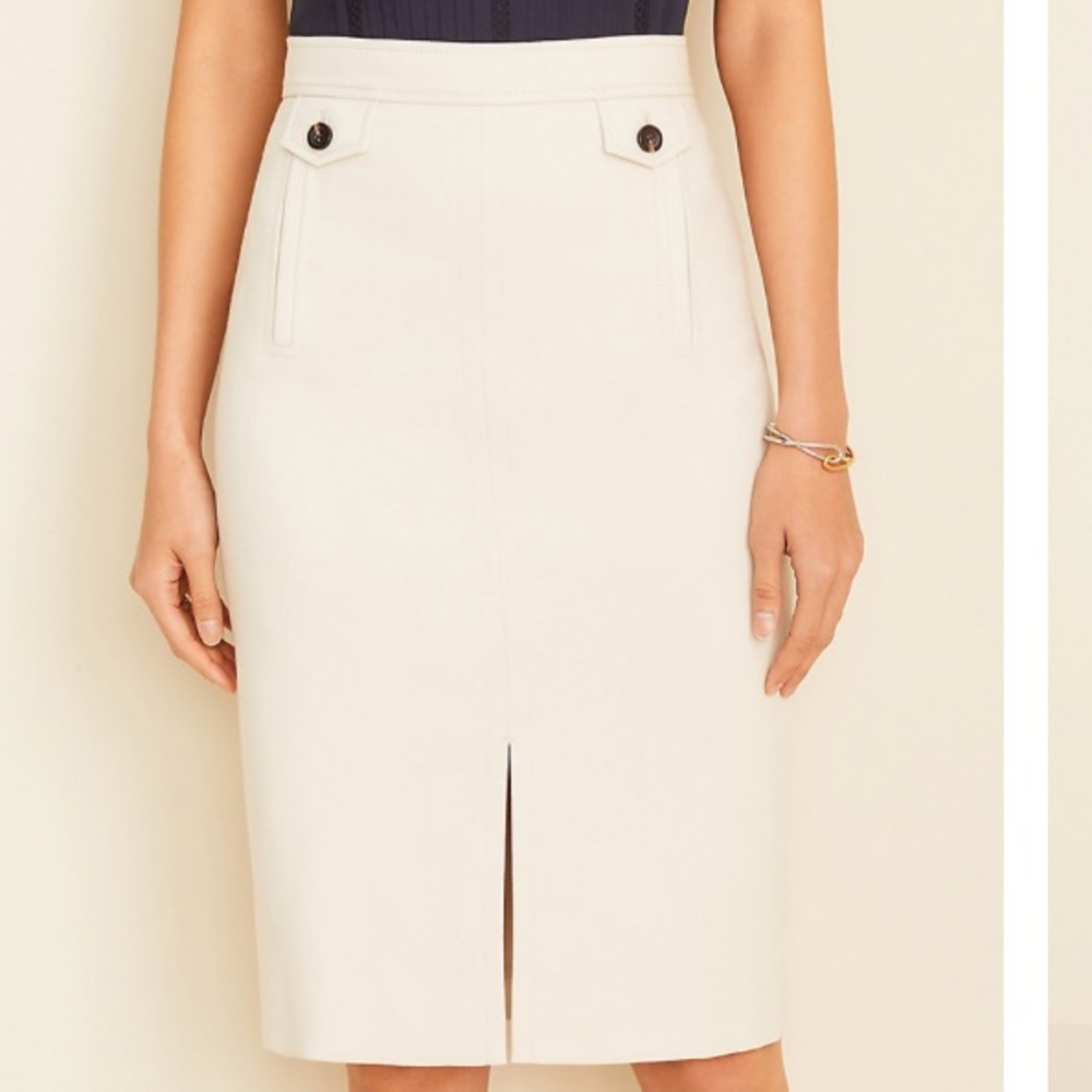NEW Ann Taylor 0 Button Pocket Pencil Skirt Stone
